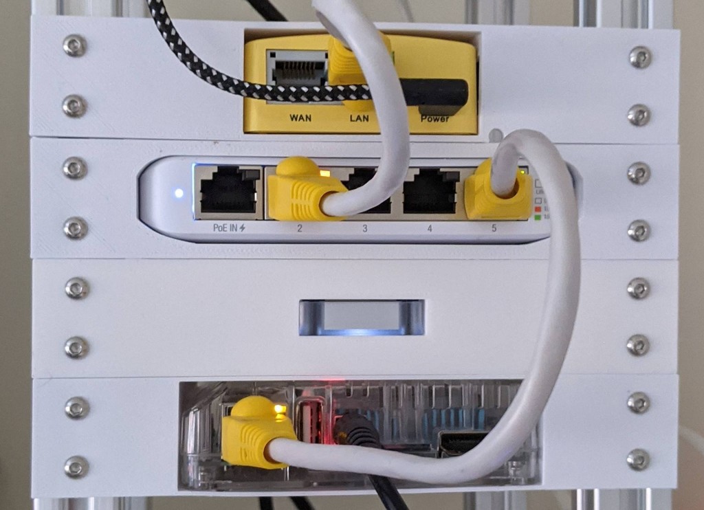 6" Rack Mount, GL.iNet mt300n v2, USW Flex Mini, Odroid XU4, Google Coral Stick