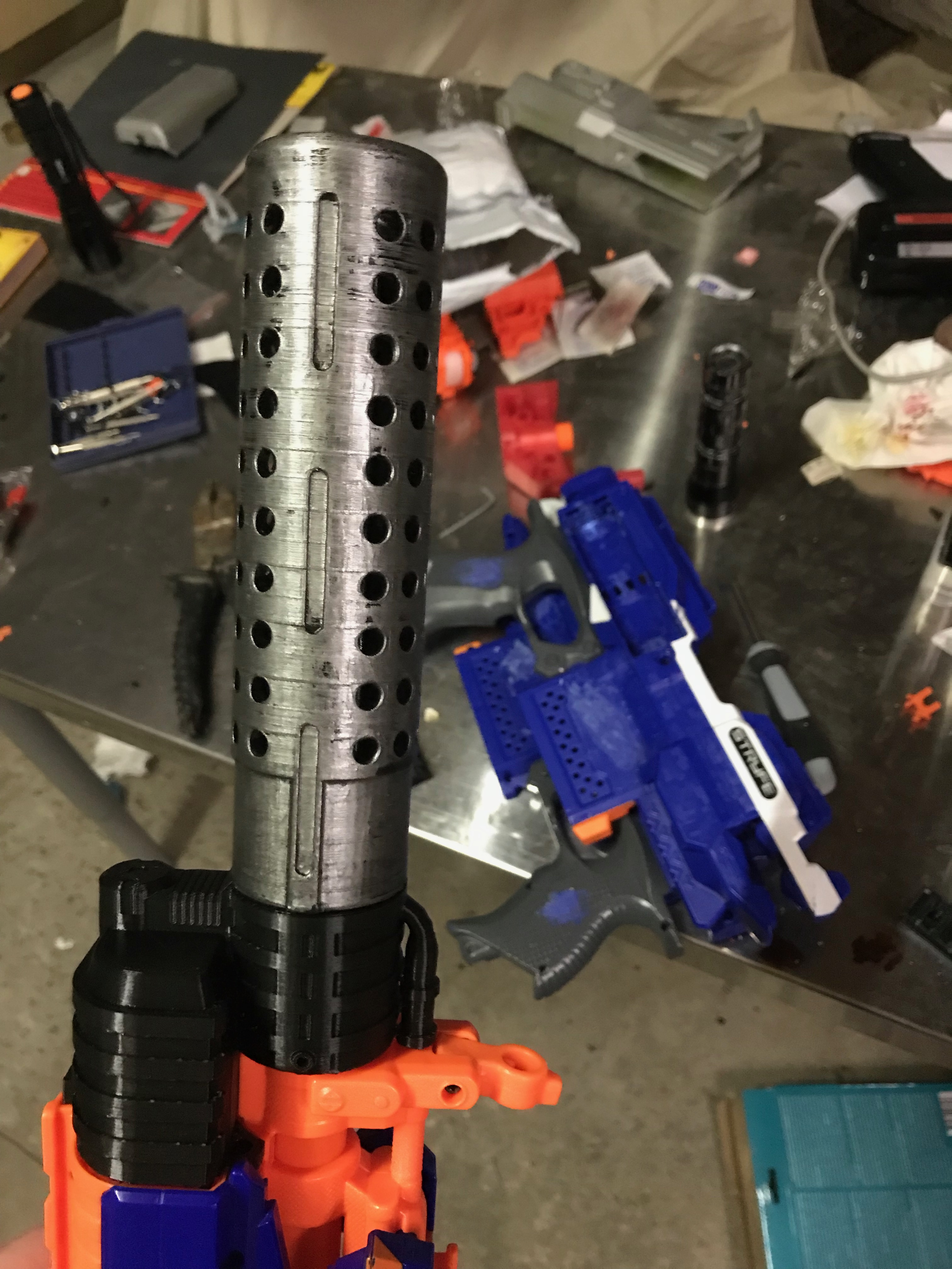Nerf rapidstrike battery tray expander with barrel attach
