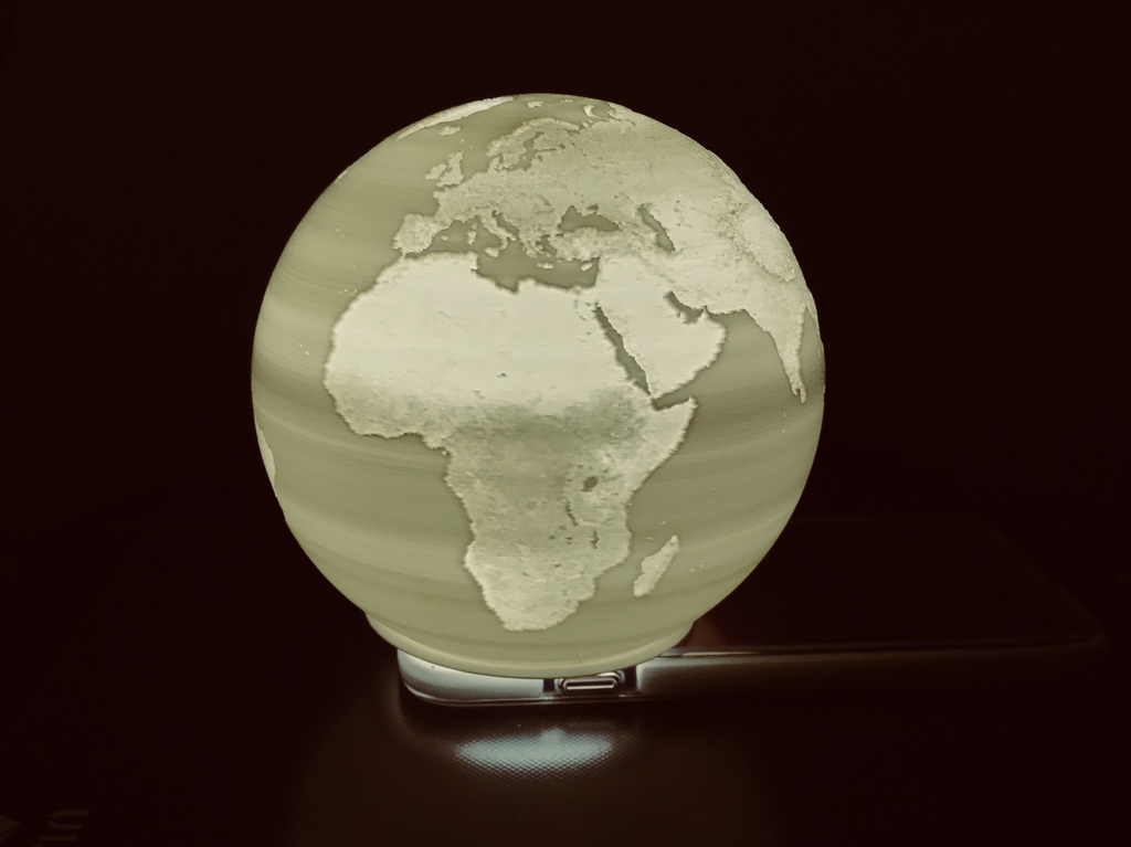 Spherical Lithophane - World Map 12cm remix