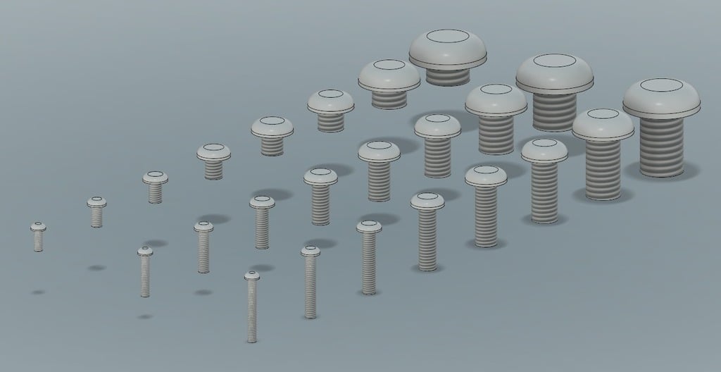Metric Button Head Screw, f3d, stp and STL Files (M2-M10)