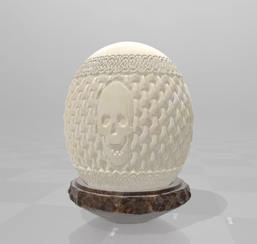 Celtic Carved Ostrich Egg + Stand
