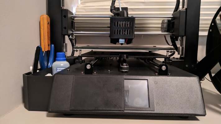 Anycubic i3 mega-s upgrades: quiet blower fan fanbox and fan duct for v5 _ v6 hotend and spacer adapter, TMC2208, Marlin 2 and linear advance vs junction deviation, bed leveling for beginners, tool box, screen frame and cover | 3d print model