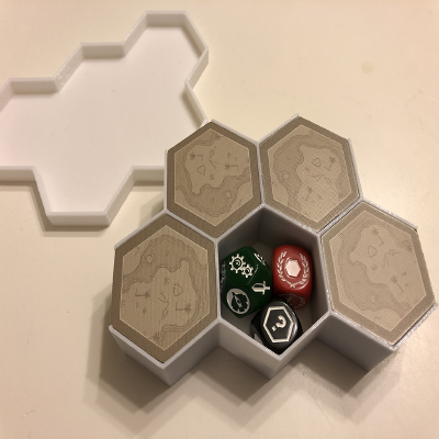 Tapestry Hex Land Tiles & Dice Holder | 3d print model