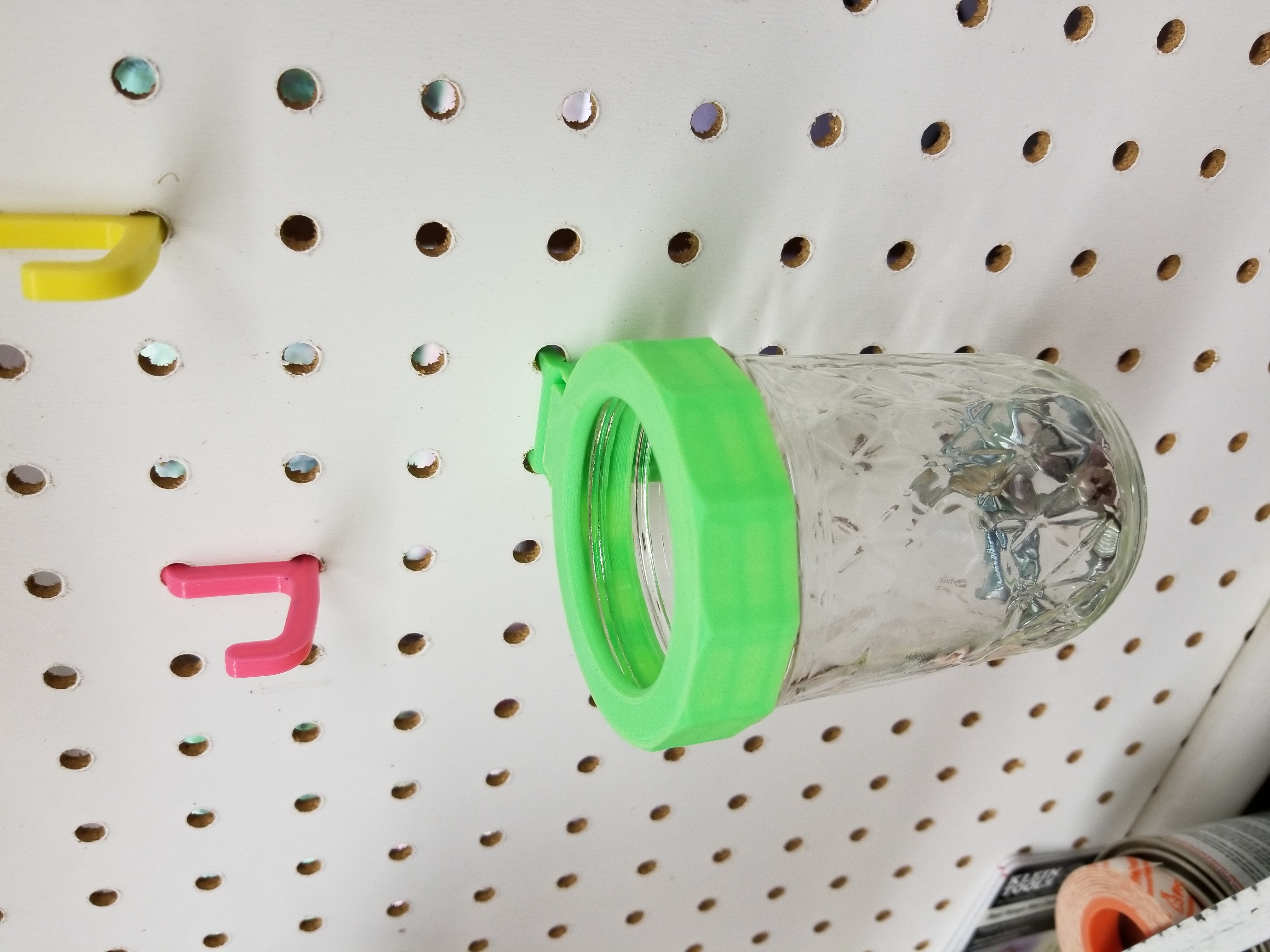 Open top Pegboard canning jar lid mount
