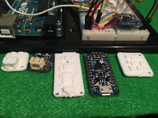 Adafruit boards: ProTrinket, ProTrinket backpack for Lilon batteries, and Compass_accel module | 3d print model