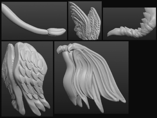 Sculptris OBJ Bits: Wings and Tails | 3d print model