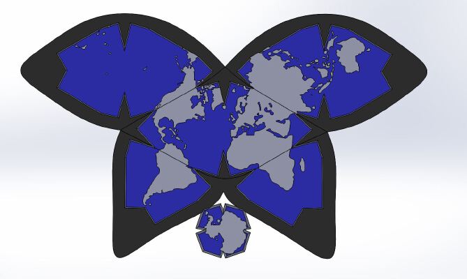 Waterman Butterfly World Map Projection | 3d print model