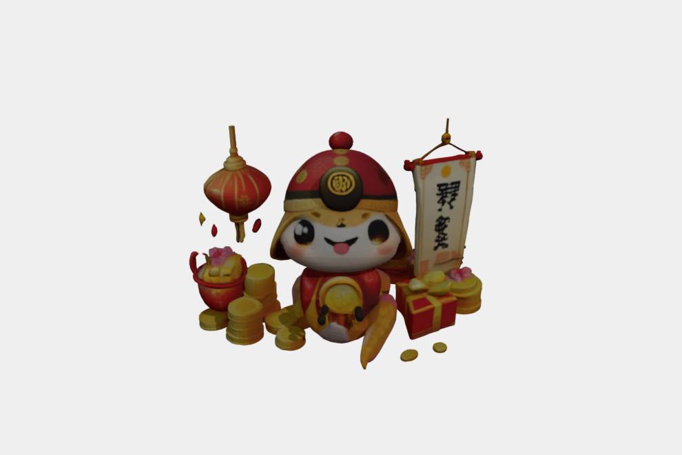 Q版財神爺繞圈圈 3D Model  3dpea 2025 0113