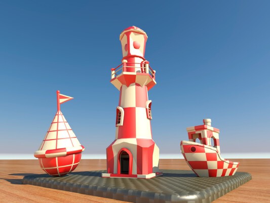 Lighthouse-Buoy-Ship, Dual extruder Test | 3d print model