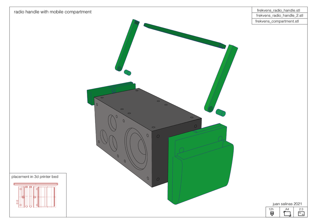 Radiocassette Handle and compartiment for Frekvens
