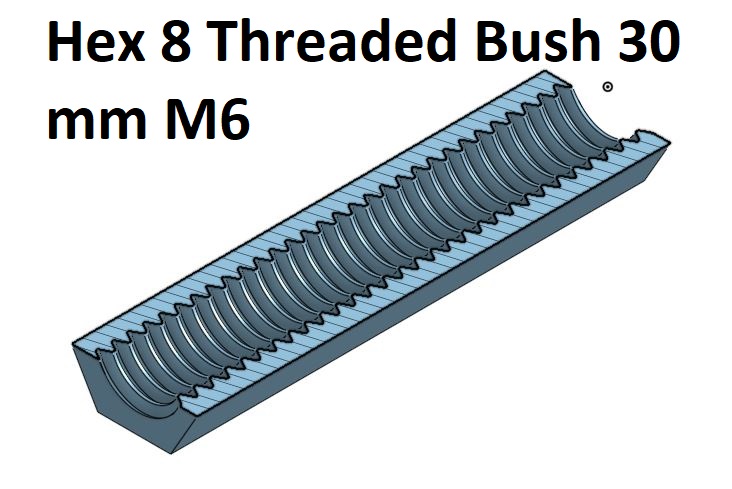 Hex 8 mm Threaded Bush 10, 20, 30, 40, 50, 60, 70, 80, 90, 100 mm M6