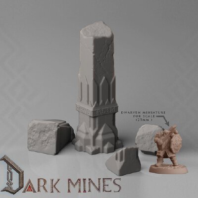 Dwarven destroyed column scenery | 3d print model
