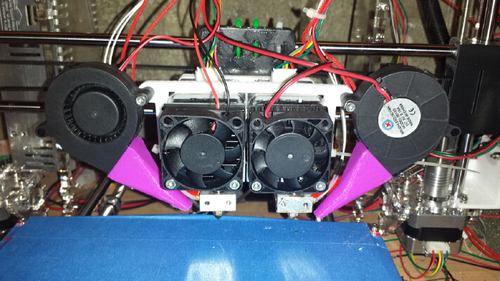 Dual blower filament cooling fan mount for Folger Prusa i3 Dual Extruder | 3d print model