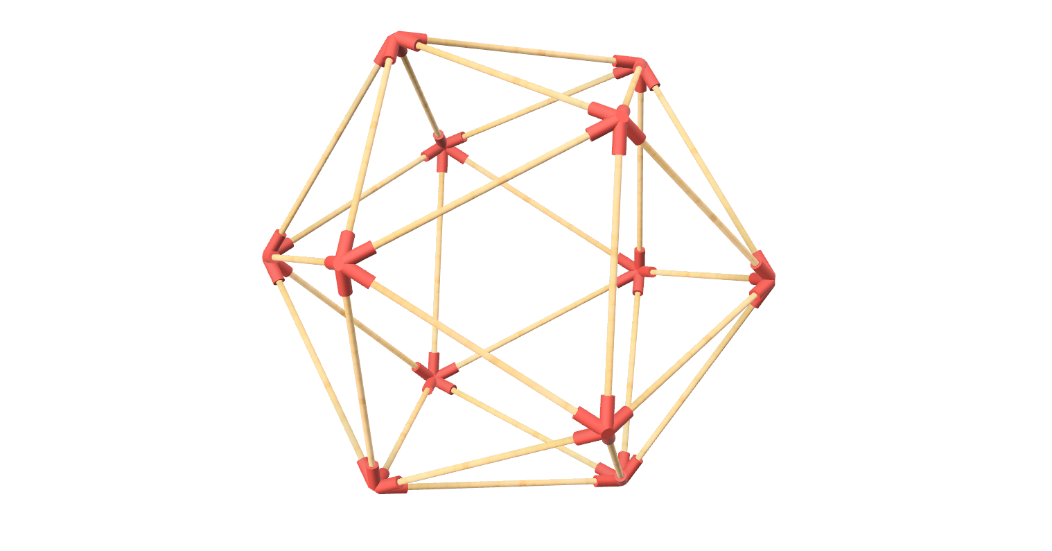 Geometry: Icosahedron corner connectors for wooden skewers