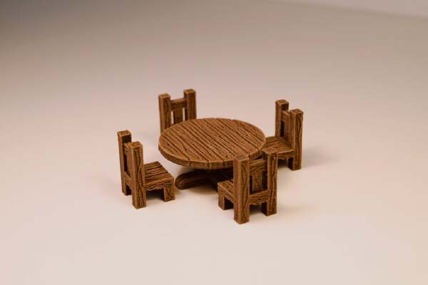wooden table with chairs | 3d print model