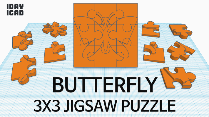 [1DAY_1CAD] 3X3 JIGSAW PUZZLE BUTTERFLY | 3d print model