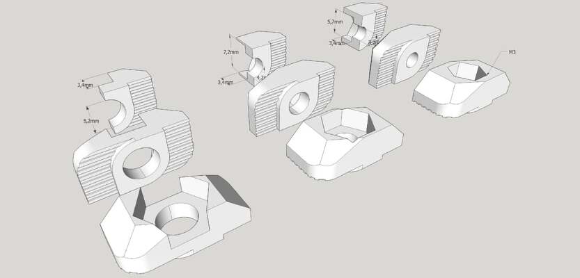 Drop-in T-Nut 3030 alu profile M3 (M4, M5 Update) | 3d print model