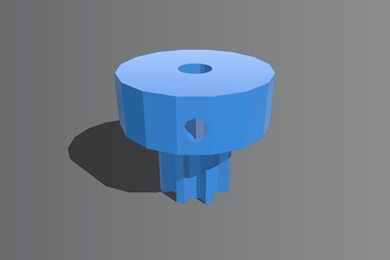 Mendel X-axis drive pulley with a round hole and 3 screws to hold it