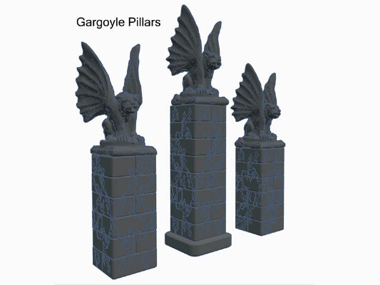 Gargoyle Pillars for Dungeons & Dragons or Warhammer 40k Tabletop Games | 3d print model
