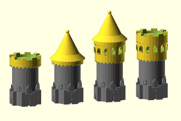 Parametric Tower Tops for Modular Castle Playset | 3d print model
