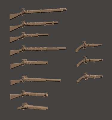 28mm Fantasy Arsenal of Muskets Percussion _ Flintlock Firearms and Guns | 3d print model