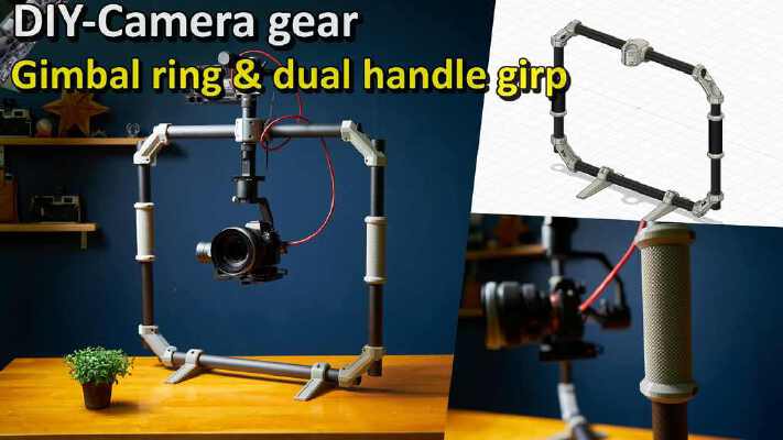 Gimbal ring & Dual-handle grip, Square ring - useful for a variety of grip styles | 3d print model
