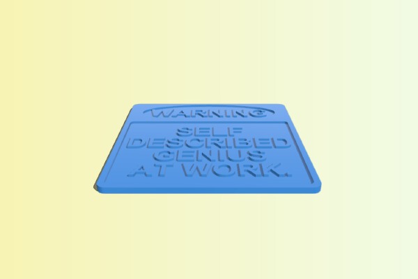 WARNING - SELF DESCRIBED GENIUS AT WORK, SIGN | 3d print model