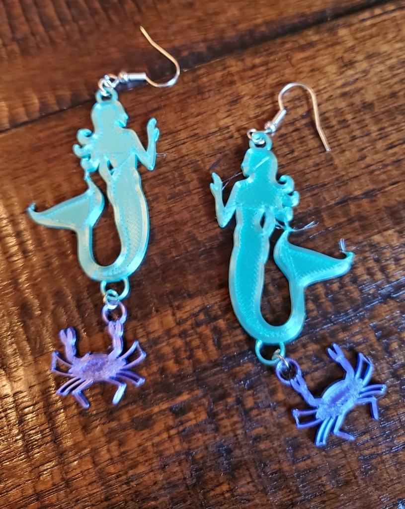 Mermaid and Crab Earrings