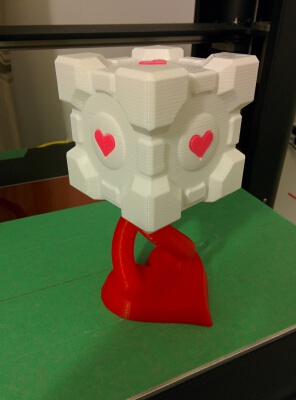 Companion Cube with Hearts and Heart Shaped Helix Stand | 3d print model