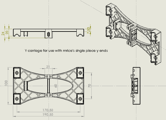 Prusa I3_Wilson Y-Carriage for use with MRice's single piece Y-ends (with solidworks source) | 3d print model