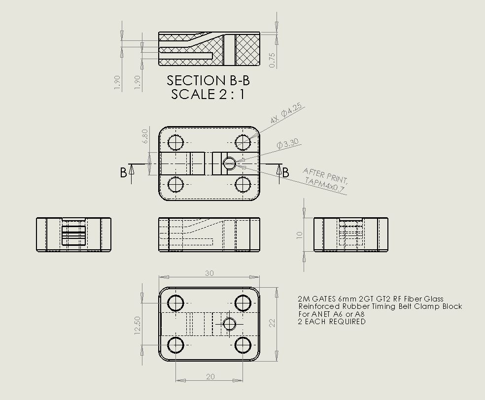 Y-Axis Belt Clamp for ANET A6 or A8