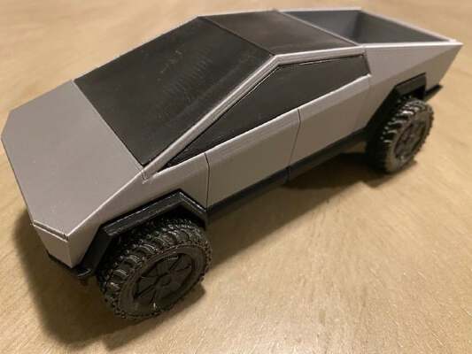 Tesla Cybertruck with Moonroof, Rear Window, and Articulated Tailgate (Snap Fit) | 3d print model