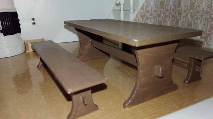 Kitchen table and benches for dollhouse | 3d print model