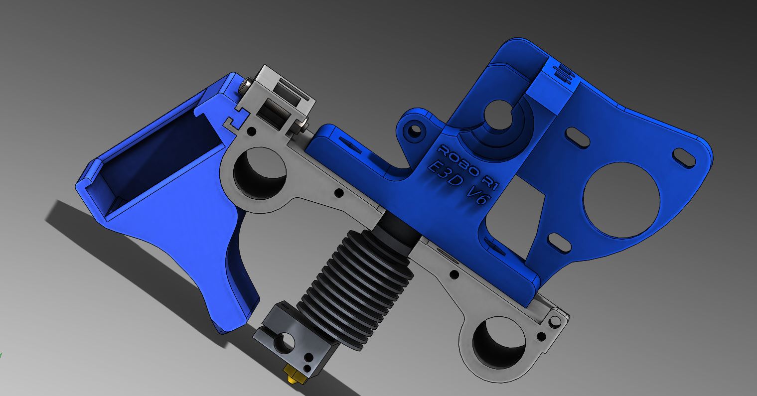 Robo 3D R1 Full Carriage _ extruder assembly for E3D V6 and Hex(Screwless)
