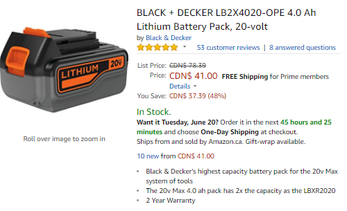 Black & Decker 20VMAX (18V) battery power mount