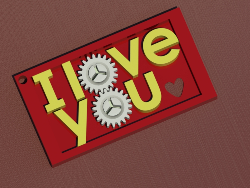 "I love you" keychain with Moving Parts