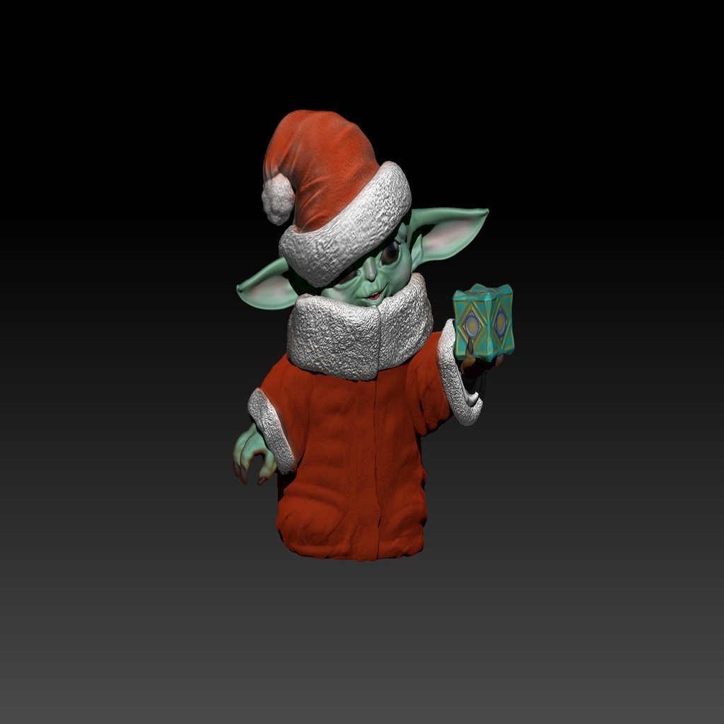 Santa Hat Baby Yoda with Holocron