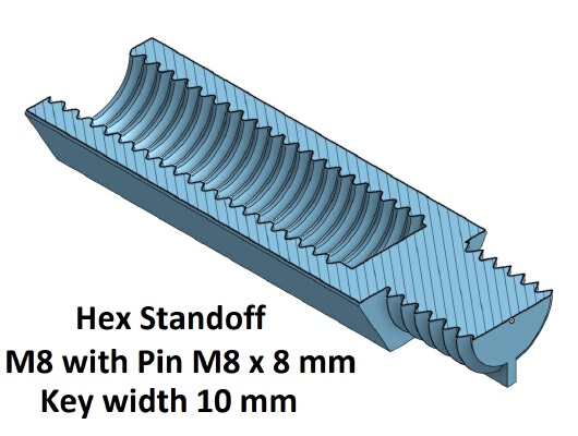 Hex Key Wide 10 mm Standoff  10, 20, 30, 40, 50, 60, 70, 80, 90, 100 mm; M8 Pin M8x8 | 3d print model