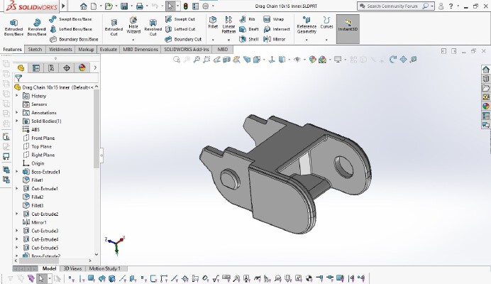 3D Printable Cable Drag Chain 10x15mm (Solidworks) | 3d print model