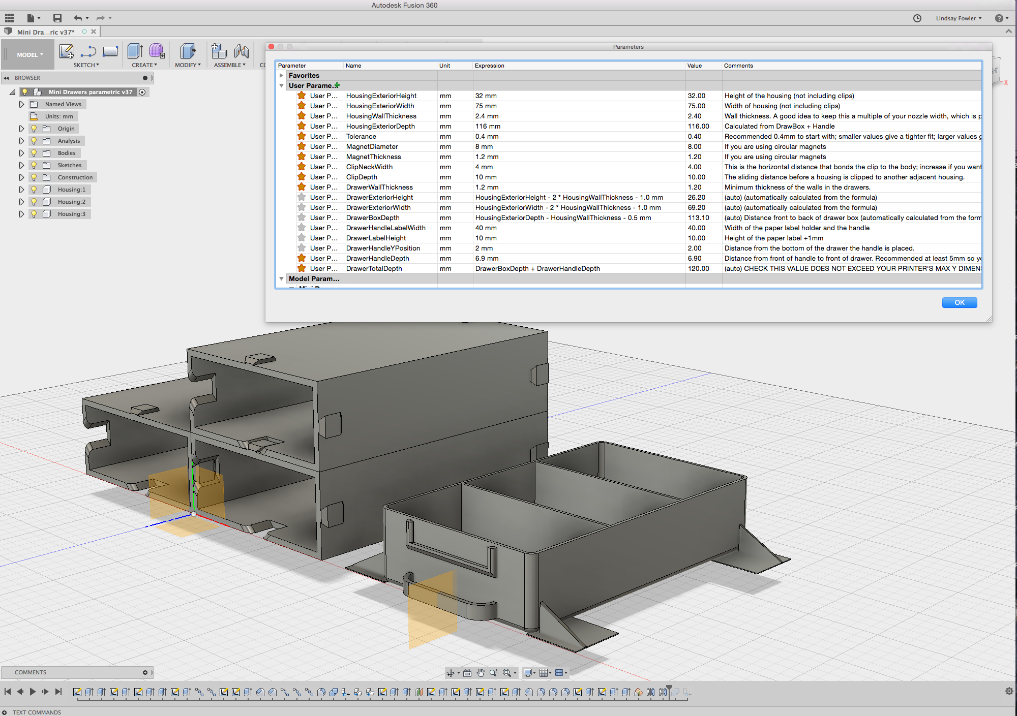 Parametric Interlocking Mini Drawers