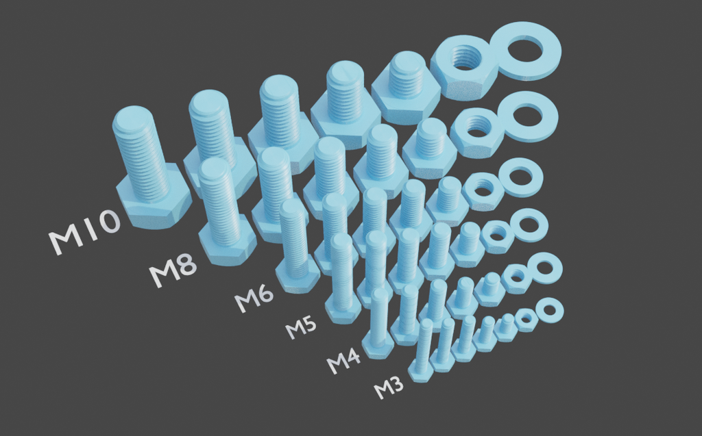 Nuts and Bolts and Washer Files to download and to 3D print for free