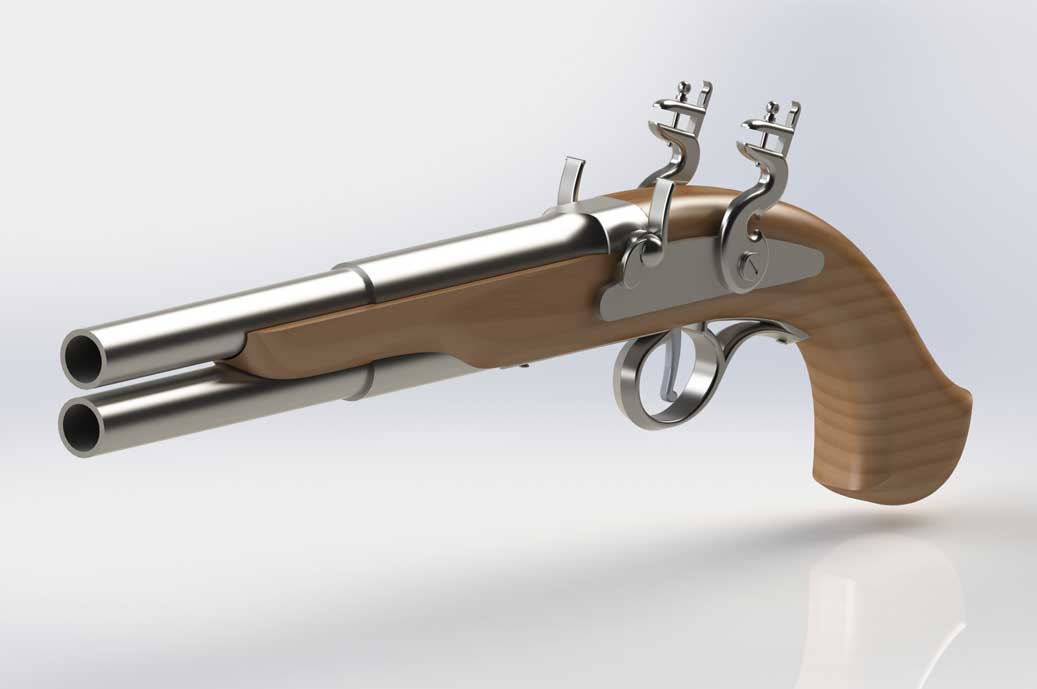 Vertical Dual Barrel Flintlock Pistols