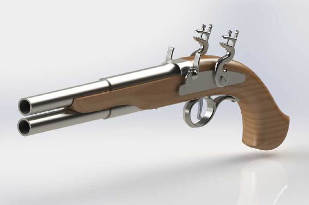 Vertical Dual Barrel Flintlock Pistols | 3d print model