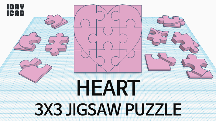 [1DAY_1CAD] 3X3 JIGSAW PUZZLE HEART | 3d print model