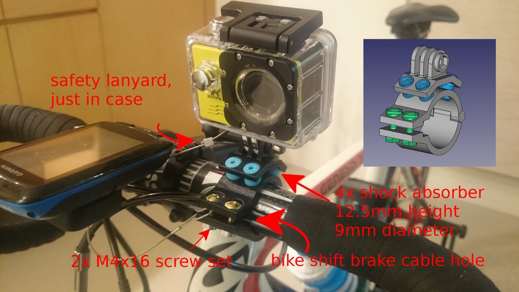 action cam mount on bike with vibration absorb