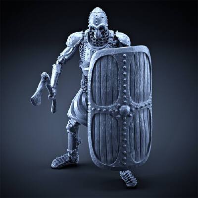 Skeleton - Heavy Infantry - Axe + Square Shield - Idle Pose | 3d print model