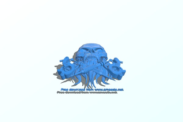 Skull with tattoo machines | 3d print model