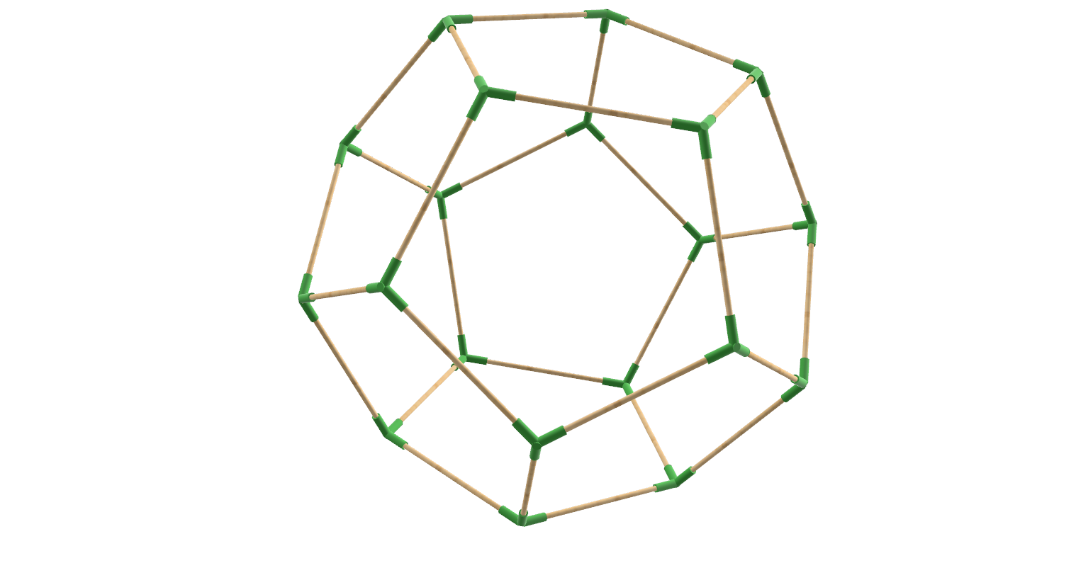 Geometry: Dodecahedron corner connectors for wooden skewers