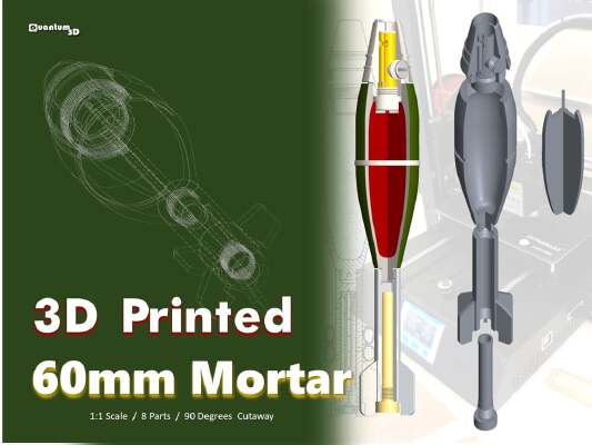 60mm Mortar Projectile - Cutaway - Assembly | 3d print model