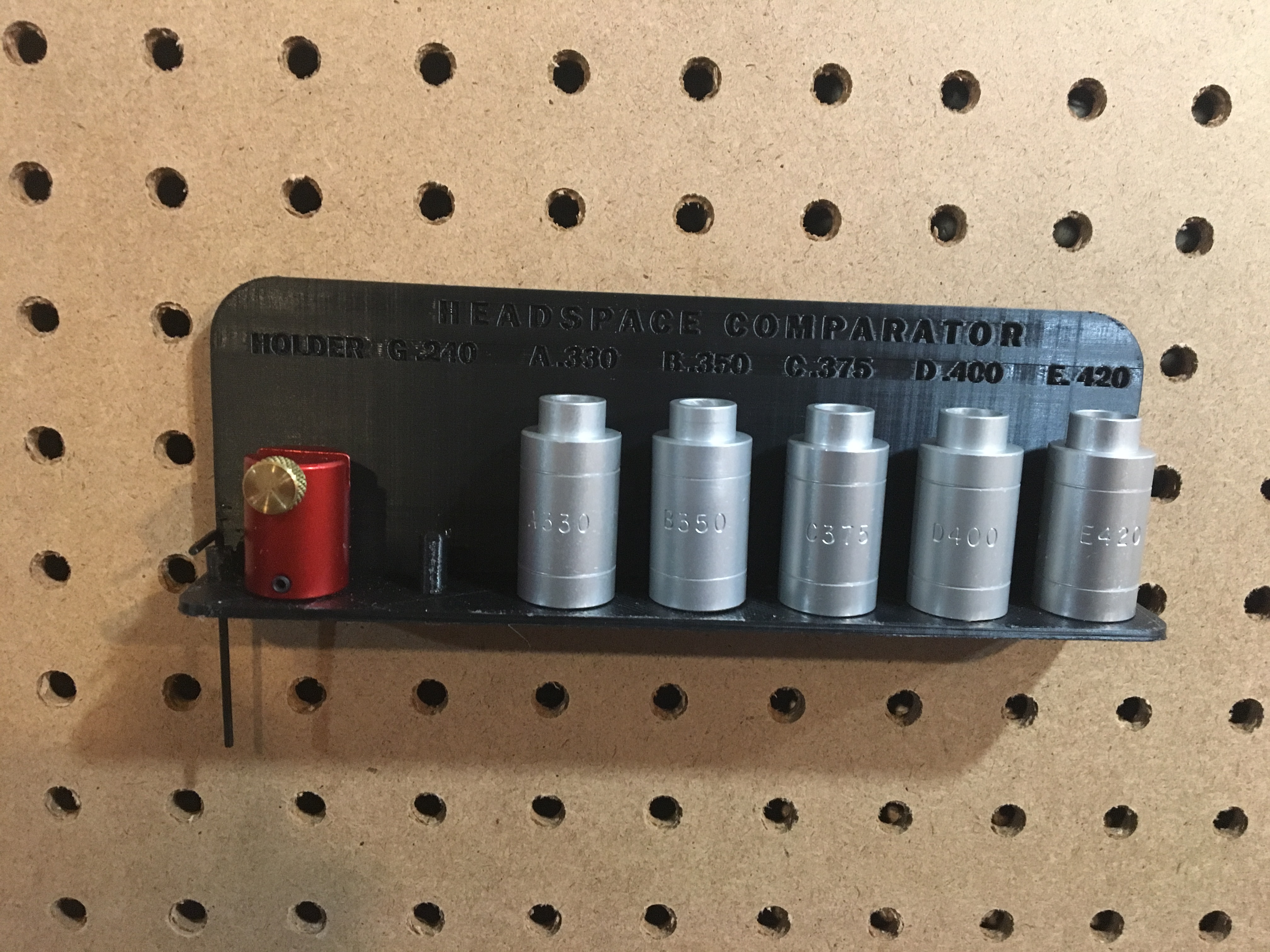 Hornady headspace gauge holder pegboard reloading
